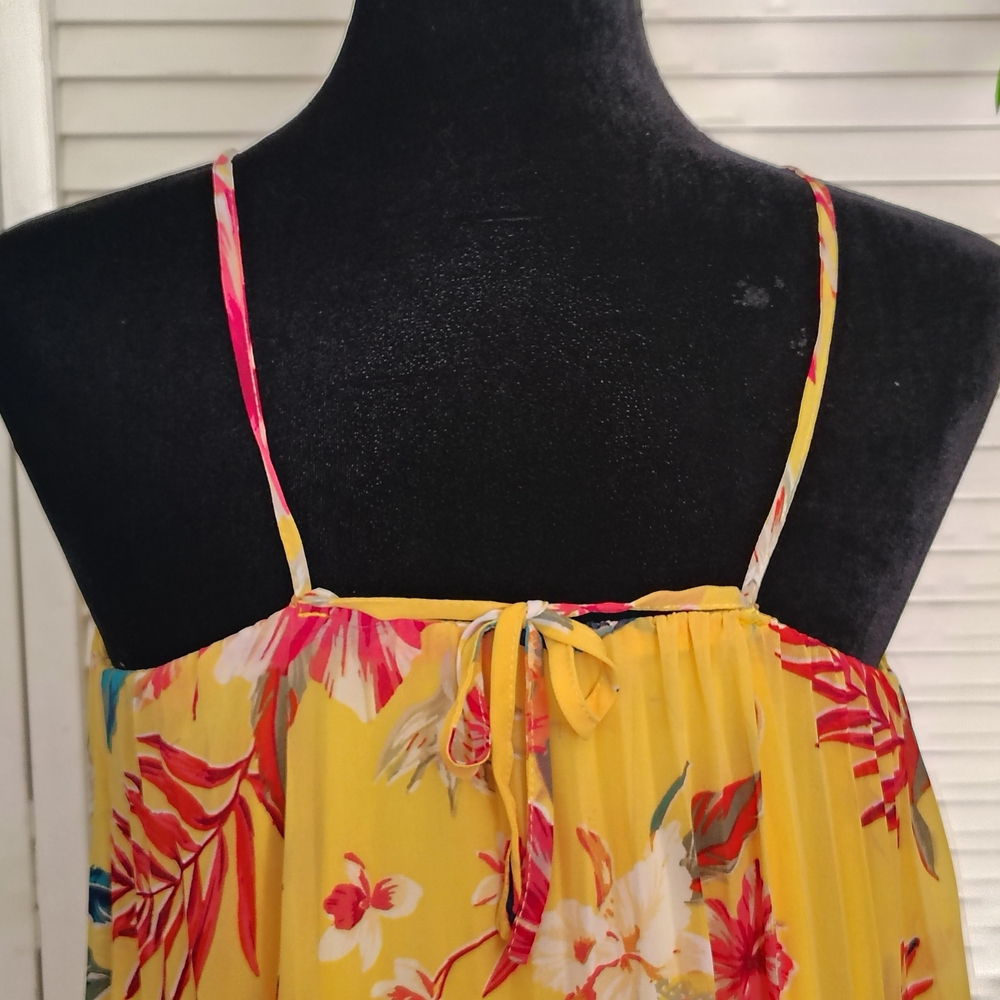 Forever 21 Sunny Yellow Floral Pleated Midi Dress Size S – Like New - Picture 8 of 9